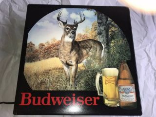 1986 Vintage Budweiser Near Buck Hunting Bar Pub Sign Light 18”x18x5”
