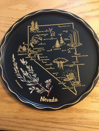 Vintage Metal Souvenir 11 " Tray State Of Nevada Map 1970s