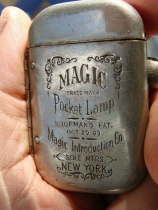 Rare Antique Magic Pocket Lamp Cigarette Or Cigar Lighter C1889 Koopman