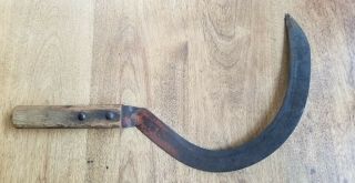 Antique Primitive Farm Tool Vintage Scythe Sickle Curved Blade Wooden Handle