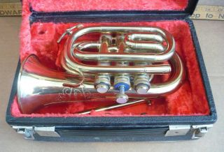 Vintage Brass Pocket Trumpet With Hard Case Camelot,  Made In Czechoslovakia