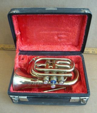 Vintage Brass Pocket Trumpet with Hard Case Camelot,  Made in Czechoslovakia 2