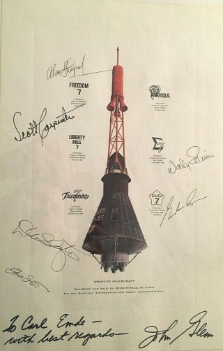 Mercury 7 Promo - Poster Signed By All But One Of The Seven Astronauts
