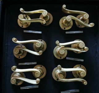 Reserved Vintage Antique Solid Brass Door Lever Handle Pair 6 Pairs