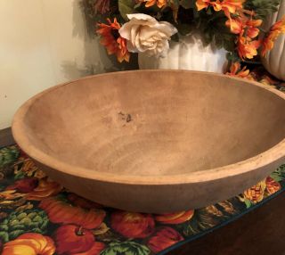 Vintage Antique Wooden Round Dough Bowl 15” Diameter & 4 1/2” Deep