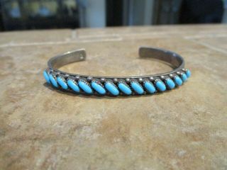 Larger Size Vintage Navajo Sterling Silver Petit Point Turquoise Row Bracelet