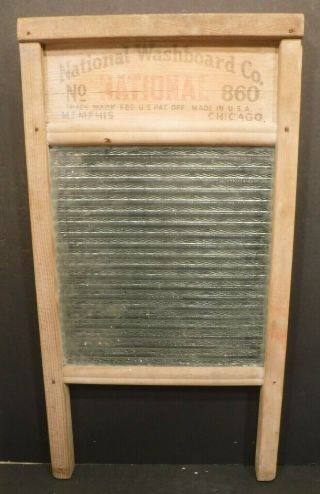 Vintage National Washboard Co.  No.  860 Glass Ribbed Board Wood Laundry Washboard