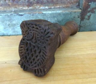 Detailed Primitive Carved Farmhouse Wood Hoot Barn Owl Butter Mold Stamp Press