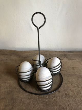 Old Antique Metal Wire Egg Holder Primitive Pantry Aafa 4 Faux Eggs Farmhouse