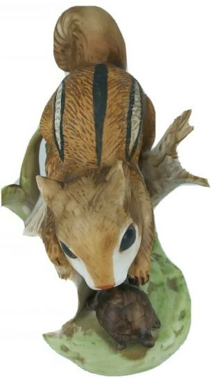 Vintage Homco Chipmunk & Turtle On Log Porcelain Squirrel Figurine 8882