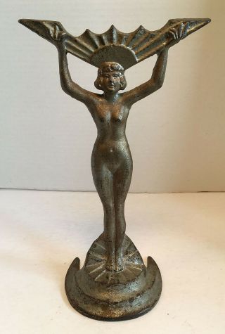 Antique Vintage 1930s Art Deco Nude Woman Statue With Chevron Stunning