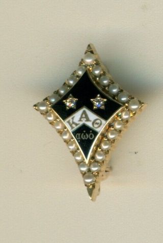 Vintage Kappa Alpha Theta Sorority 14k Gold Pearled Diamond Pin Bage - Wow