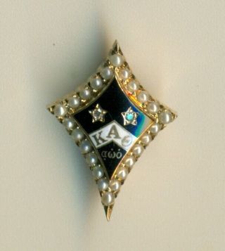 Vintage Kappa Alpha Theta Sorority 14k gold pearled diamond pin bage - Wow 2