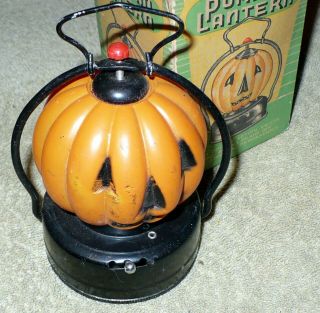 Vintage Halloween Jack - O - Lantern Pumpkin Glass Lantern Trade Mark U Hong Kong