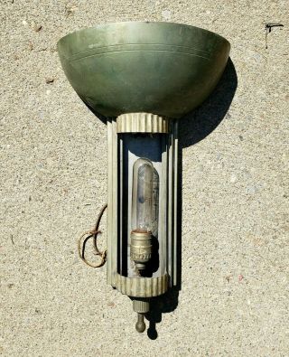 Antique Vintage Art Deco Theater Wall Sconce Light Lamp Fluted Metal Industrial