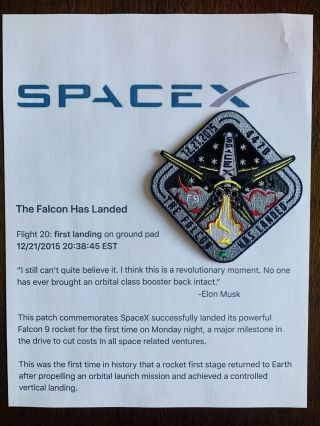 Spacex Employee Low Numbered The Falcon Has Landed Mission Patch
