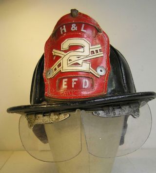 Vintage Cairns & Bros.  Leather Fire Helmet& Folding Face Shield - H&l Efd 2 -