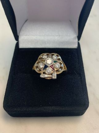 Vintage Oes Past Worthy Matron 14k Gold 3/4 Total Carat Wt Diamond Ring Size