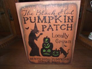 The Black Hat Pumpkin Patch Primitive Wood Sign Halloween