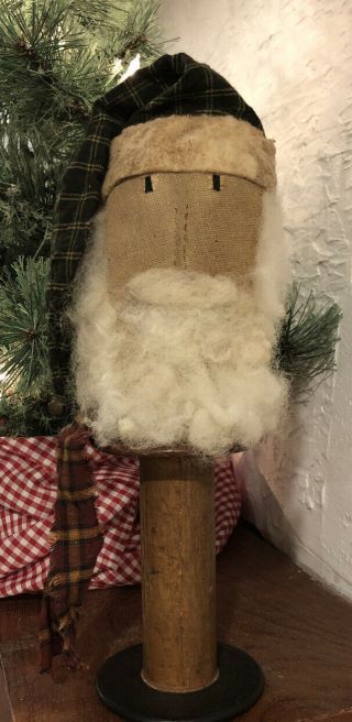 Handmade Primitive Santa Make - Do Antique Wooden Mill Spool