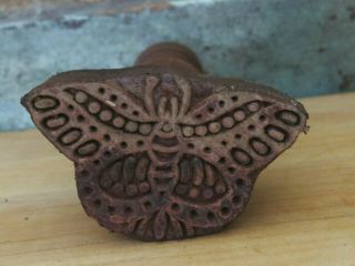 Primitive Farmhouse carved wood Monarch Butterfly Butter Mold Stamp Press 2