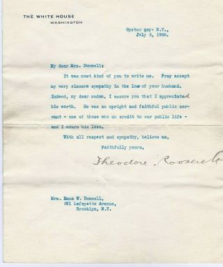 Theodore Roosevelt 1908 Typed Letter Signed As President - White House
