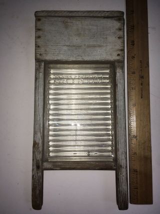 Antique Washboard (child Or Salesman) W/ Crystal Ribbed Glass