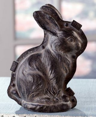 Primitive Antique Vtg Tin Style Easter Bunny Rabbit Resin Silver Chocolate Mold