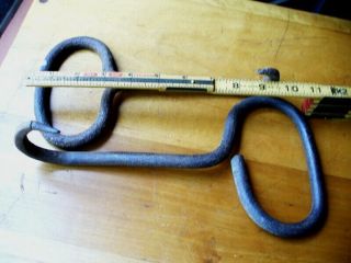 2 Vintage Primitive Hand Forged Farm Barn Hay/meat Hooks Rat Tail Ends 12 " & 10 "