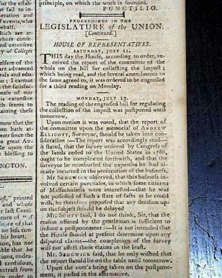 George Washington & John Adams Salaries Set Early Government 1789 U.  S.  Newspaper