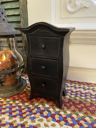 Primitive Vintage Style Wood Small Black Cabinet Dresser 3 Drawer Farmhouse