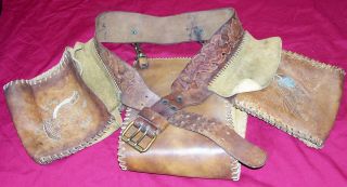 Old Tooled Leather Quail Dove Bird Bag Game And Shell Belt Hunting Pouch Vintage