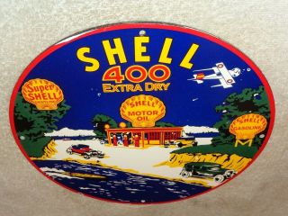 Vintage Shell 400 Airplane Car Marine Boat 11 3/4 " Porcelain Metal Gasoline Sign