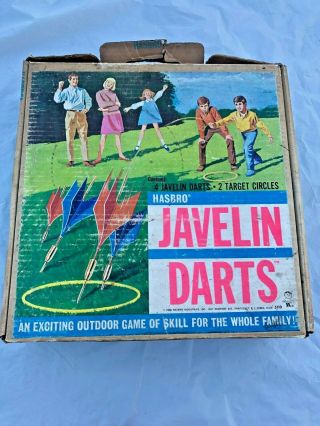 Vtg.  1968 Hasbro Javelin Darts 4 Darts - 2 Target Circles Outdoor Game B731
