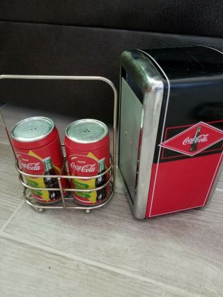 Vintage Coca - Cola Salt And Pepper Shaker With Napkin Holder - Coke Collectible
