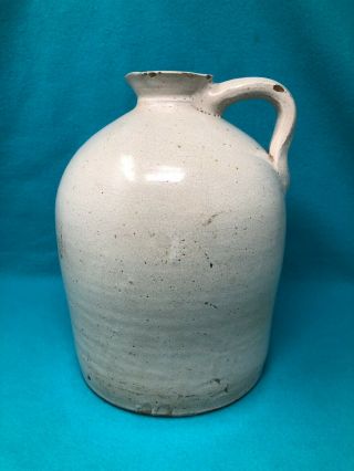 Antique White Salt Glaze 10 " Whiskey Jug Primitive Stoneware W/ Family History