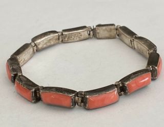 Vintage Taxco Mexico Sterling Silver 950 Pink Coral Link Bracelet 7.  75”