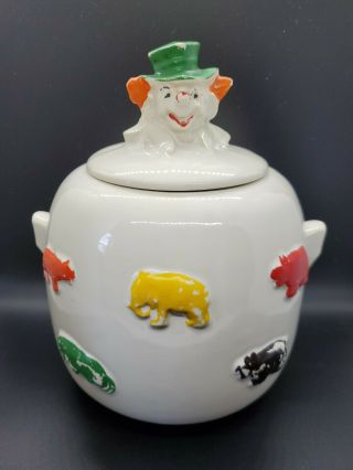 Vintage Mccoy Clown Head Cookie Jar Animal Crackers Signed Green Yellow Red