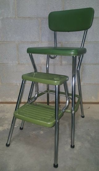 Vintage Cosco Chrome Green Kitchen Chair Step Stool Retro 1950s Mid
