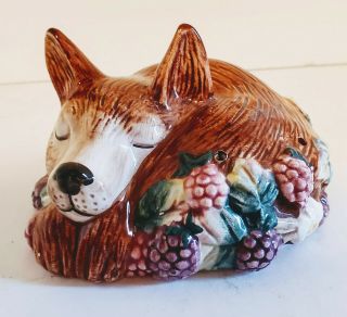 1993 Fitz & Floyd Wild Berries Hand Painted Sleeping Fox Ceramic Pomander