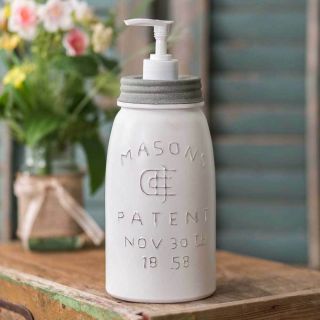 Quart White Mason Jar Soap Dispenser - Barn Roof Lid - White Pump