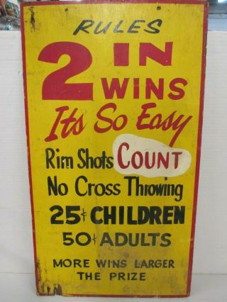 Vintage Carnival Game Sign - Large,  Hand Painted Wood - Ball Toss