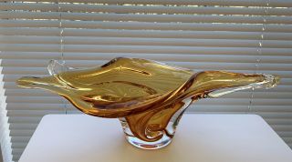 Lorraine Canada Hand Blown Art Glass Centerpiece Bowl 18 " Vintage