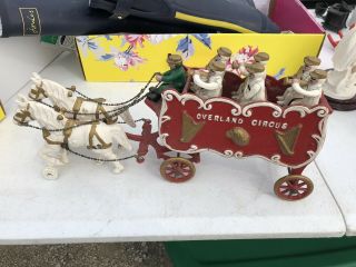 Vintage Cast Iron Horse Drawn Overland Circus Wagon With Band