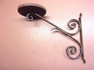 Antique Hand Forged Iron Candle Holder Wall Mount 3 1/2 " Base Maine Barn Find