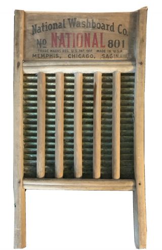 Vintage National Washboard Co.  Wooden Washboard No 801 The Brass King