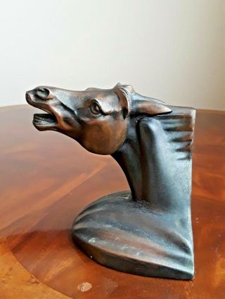 Vintage Mustang Horse Head Bust Bronze / Cast Metal Bookend With Patina