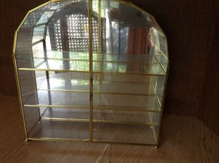 Vtg Franklin Glass Mirror Back Brass Small Curio Wall Cabinet Display Case