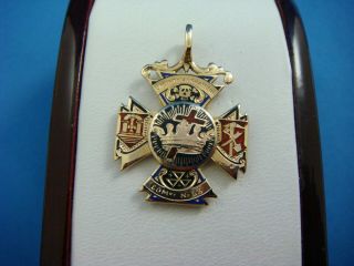 Antique Masonic 14k Yellow Gold Medal With Red,  White,  Blue And Black Enamel