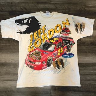 Vintage 90s Jeff Gordon Jurassic Park Nascar Racing All Over Print T Shirt Xl